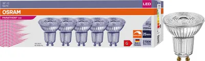 Produktbild von OSRAM LED-Reflektorlampe PARATHOM DIM, PAR16, GU10, EEK: G, 3,4 W, 230 lm, 2700 K, 5 Stück