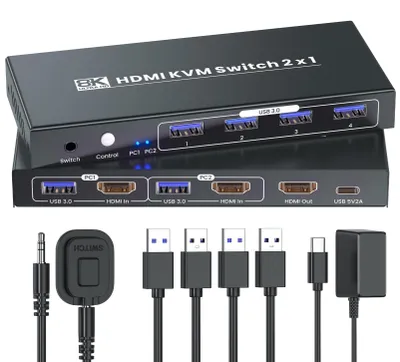 Obrázok produktu pre HDMI prepínač KVM, 1 monitor, 2 počítače, 8K60Hz, 4K120Hz, USB 3.0