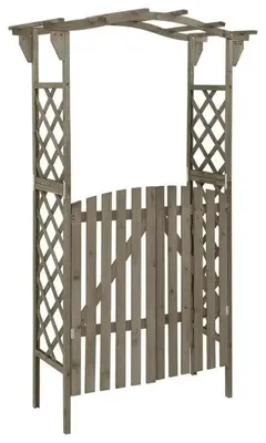 Obrázok produktu pre Záhradná pergola s bránou – oblúk na popínavé rastliny – plastový rám – 116 x 40 x 204 cm – sivá farba