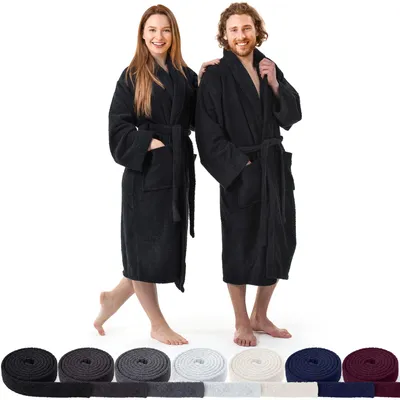 Produktbild von AR Line Bademantel mit Schalkragen 100% Baumwolle 450 g/m² – Uni Frottier Wellnessbademantel, Größen S–XXXL, in Farbe: Schwarz, in Größe: XXXL