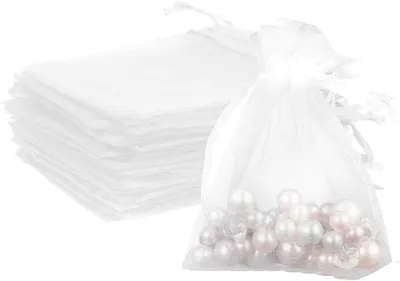 Produktbild von Organza Beutel mit Kordelzug, 50 Stück 20 × 30 cm Geschenk Hochzeit Säckchen, Organza Geschenk Schmuckbeutel, Hochzeit Bonbonsbeutel für Oder Fest Party(Weiß)