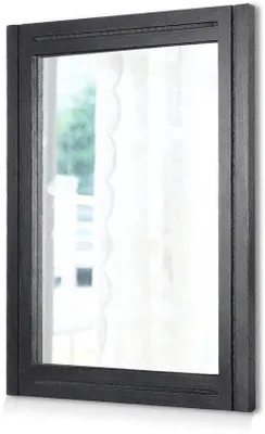 Image de Grand miroir mural droit, noir, 70 x 50 cm, cadre en bois, miroir décoratif pour chambre à coucher et salon