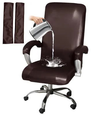 Bürostuhlbezug wasserdicht PU-Leder mit Armlehnenbezügen, L, Kaffee