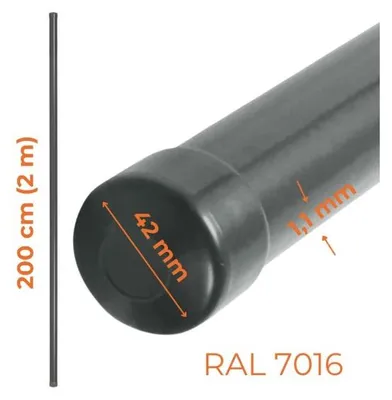 Productafbeelding van BUIS VOOR HEKPAAL, diameter 42 mm, dikte 1,1 mm, lengte 2 meter, antracietkleurig (RAL 7016) - SL 200*7016