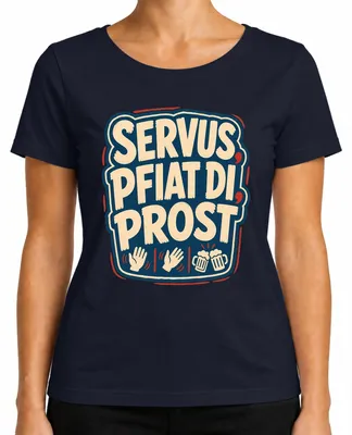 Imagen del producto de Camiseta de con motivos tradicionales bávaros, para mujer, estilo "lederhosen", color azul marino, talla S