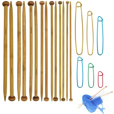 Produktbild von 7 Paar Bambusstricknadeln, glatte, lange Holzstricknadeln, einspitzig, gerade für Schals, Decken und Mützen.