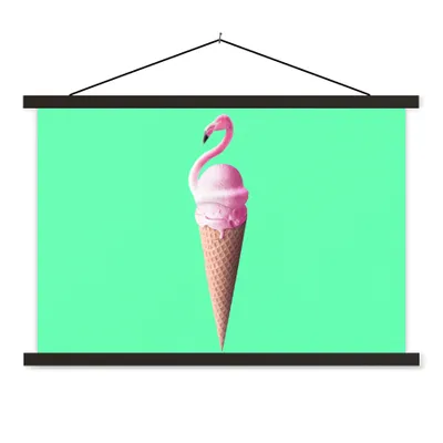 Produktbild von MuchoWow® Textilposter Eistüten - Eiscreme - Flamingo - Rosa - Grün 150x100 cm mit schwarzem Rahmen - Schlafzimmer