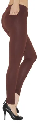 Produktbild von Damen Leggings lang Hose Leggins Baumwolle hoher Bund mit Taschen braun L-38