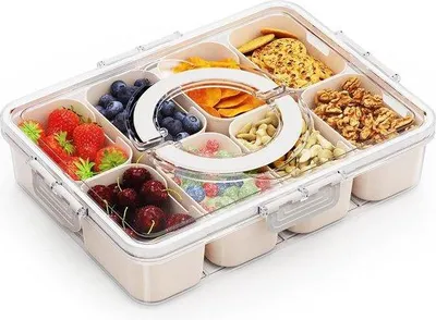 Produktbild von Famanu Snackbox mit Deckel und Handgriff - 8 Fächer, 20 x 20 cm