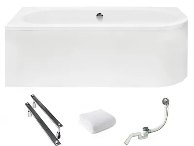 Produktbild von Aqua For You | Besco Badewanne Avita - 150x75 Cm - Antibakterielle Beschichtung - Asymmetrische Form - mit Verkleidung - mit Siphon - mit Beinen