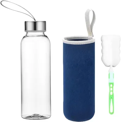 Imagen del producto de Botella de vidrio de borosilicato, 750 ml, con funda de nylon, ideal para deportes y viajes