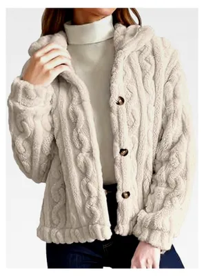 Produktbild von Damen Teddyjacke Plüschjacke Fleece Einfarbig Winterjacke mit Kapuze