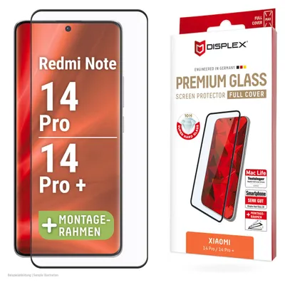 Produktbild von Displex Premium Panzerglas (Full Cover, 10H) für Xiaomi Redmi Note 13 Pro+/Note 14 Pro(+), Eco-Montagerahmen, Full Cover, Xiaomi, Redmi Note 13 Pro+/Note 14 Pro(+), Trockene Anwendung, Staubresistent, Schlagfest, Kratzresistent, Schockresistent, Transparent, 1 Stück(e)