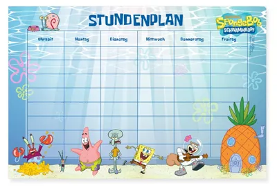 Produktbild von Spreadshirt Spongebob Schwammkopf Stundenplan Hauptcharaktere Poster 60x40 cm, One size, Weiß