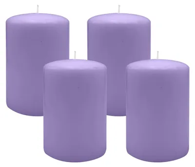 Produktbild von Flachkopf-Stumpenkerzen Lavendel-Lilac 60 x Ø 50 mm, 4 Stück