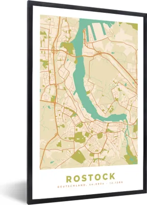 Produktbild von MuchoWow® Gerahmtes Poster Rostock - Karte - Stadtplan - Vintage 60x90 cm - Poster mit Schwarzem Bilderrahmen Wandposter Rahmen Foto Bilder - Kunst