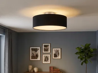 Produktbild von Deckenleuchte mit Stoff Lampenschirm Schwarz 40cm Textil Deckenlampe Stoffschirm