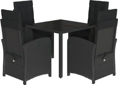 Obrázok produktu pre vidaXL 5-dielny záhradný jedálenský set s vankúšmi Black Poly Rattan