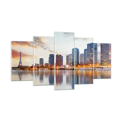 Produktbild von Bilder auf glas - Fluss Wolkenkratzer Ansicht Eiffle - 160x85cm - Glasbilder - Wandbilder - Kunstdruck - Wanddekoration aus Glas - Glas Bilder - Wandbild auf Glas - GEA160x85-2831