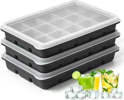 Image de Moules à glaçons en silicone avec couvercles - Lot de 3 - 45 glaçons