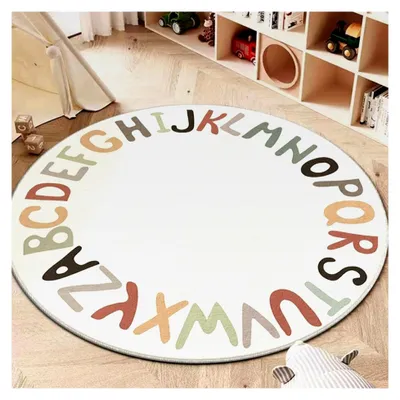 Produktbild von Runder Kinderteppich Dekoration, Kaschmir-Imitat Teppiche, Kinderzimmer Teppiche mit Regenbogen, Buchstaben und Tieren, rutschfester Teppich für Mädchen im Wohnzimmer und Schlafzimmer (Buchstabe B, 80 cm)