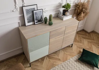 Produktbild von MASSIVMOEBEL24 Kommode Akazie 134x45x85 grau-weiß geölt CHICAGO #07