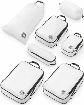 Produktbild von Famanu Verpackungswürfel 7-teiliges Set: ultraleicht - erweiterbar/Kompressionstaschen für Kleidung (weiß/grau)