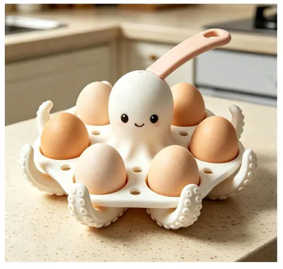 Imagen del producto de Soporte para huevos 3 en 1 - Diseño de pulpo y tortuga - Capacidad para 6 huevos