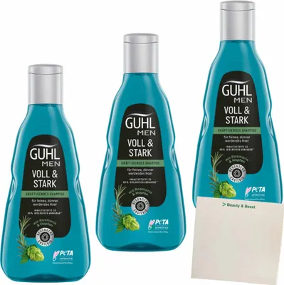 Produktbild von Guhl Men Shampoo Voll & Stark mit Rosmarin und Hopfen 3er Pack (3x250ml) + usy Block