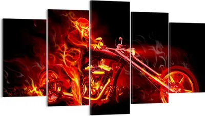 Produktbild von Bild auf Leinwand - Leinwandbild - Flammen Motorrad Skelett - 160x85cm - Wand Bild - Wanddeko - Leinwanddruck - Bilder - Kunstdruck - Wanddekoration - Leinwand bilder - Wandkunst - EA160x85-0148