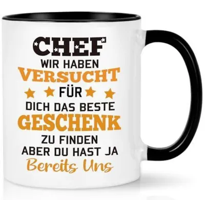 Productafbeelding van Koffiemok met de tekst: "Chef, we hebben geprobeerd het beste cadeau voor u te vinden, maar u heeft ons al." 320ml, zwart