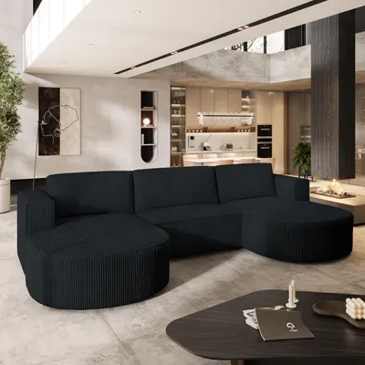 Produktbild von Masseno Ecksofa VEZZO P mit Schlaffunktion U-Form, Sofa mit Bettkasten, Wohnzimmersofa, Couch, Soffa, Bettsofa, Couchgarnitur- Schwarz, POSO 135