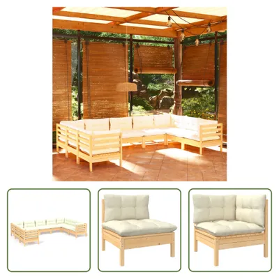 Produktbild von The Living Store 9-tlg. Garten-Lounge-Set mit Creme Kissen Kiefernholz