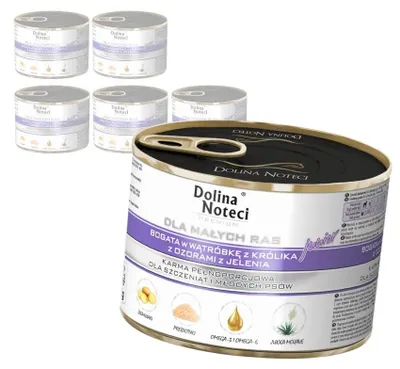 Produktbild von Dolina Noteci Premium Junior 6x185g Nassfutter für Welpen kleiner Rassen, reich an Kaninchenleber mit Hirschzunge