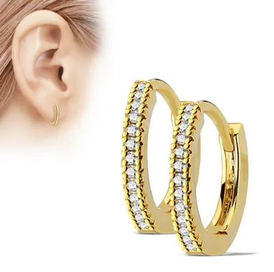 Produktbild von Zirkonia Creolen: Damen Ohrringe / Klappcreolen aus Edelstahl Gold