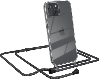 Produktbild von EAZY CASE Handykette kompatibel mit Apple iPhone 15, Handyhülle mit Umhängeband, Handykordel, Schutzhülle Clear, Band in Grau
