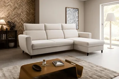 Produktbild von Ecksofa TORRO MINI (260 x 170 cm) – RECHTE SEITE, moderne verstellbare Kopfstützen, Bettkasten, Schlaffunktion, ENJOY NEW 01 - Beige
