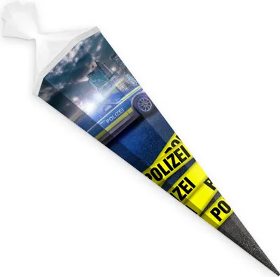 Produktbild von itenga Schultüte Zuckertüte 6eckig 85cm Polizei Verschluss weiß