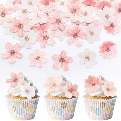 Produktbild von 150 Stš¹ck Kirschblš¹te Tortendeko Essbar, Rosa Blume Kuchen Deko, Essbare Cupcake Deko fš¹r Hochzeit, Geburtstag, Jubil?um
