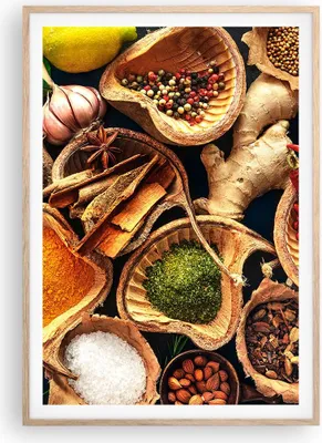 Produktbild von Gerahmtes Poster - Rahmen in heller Eiche - Küche Essen Kräuter Gewürze - 70x100 cm - Wand Bild - Wanddeko - Wandbilder - Wandposter - Bilderrahmen - Bilder - Kunstdruck - Wandbild - P2NPA70x100-2844