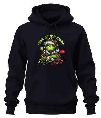 Obrázek produktu pro Grinch Look At Me Being Festive Christmas Funny Gift Uni mikina s kapucí, Navy, M