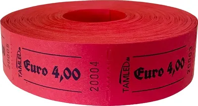 Produktbild von TAMLED Bonrolle 4,00 € rot 1000 perforierte Abrisse fortlaufend nummeriert