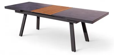 Produktbild von ALEOS. Aluminium Glas Teakholz Gartentisch Ausziehtisch 180 ausziehbar auf 240 cm x 90 cm Tisch Esstisch Glastisch Aluminiumtisch TRINIDAD mit synchroner Ausziehautomatik