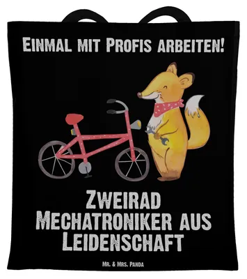Produktbild von Mr. & Mrs. Panda Stoffbeutel Zweirad Mechatroniker Leidenschaft - Schwarz - Geschenk, Laptoptasche, Einkaufstasche, Beutel, Tote Bag, Tasche, Schultasche