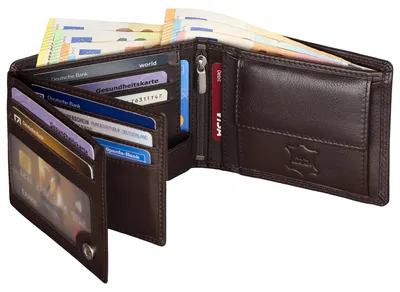 Produktbild von RFID echt Leder Portemonnaie Geldbörse Herren Rindleder Schwarz (9901) Braun