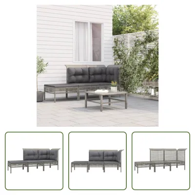 Produktbild von The Living Store 3-tlg. Garten-Lounge-Set mit Kissen Grau Poly Rattan