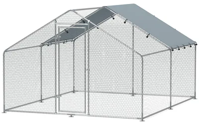 Immagine prodotto di Pollaio per 10-15 galline – struttura in metallo | Colore: argento | Dimensioni: 340x300x190 cm