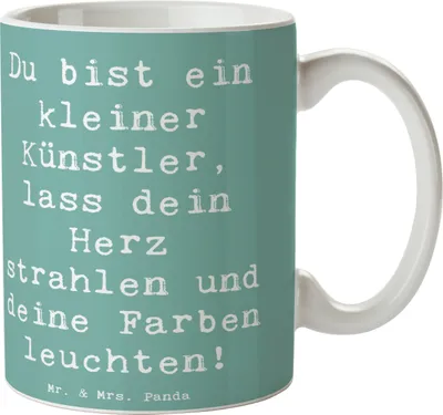 Produktbild von Mr. & Mrs. Panda Kaffeetasse Spruch Die Freude an der Kreativität entdecken - Meeresbrise - Geschenk, bedruckt, Fantasie, Pott, Vertrauem, kreative Ideen, Zuversicht, Mut