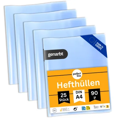 Produktbild von perfect line 25 Hefthüllen A4 PP genarbt 90 my transparent Heftschoner Schule