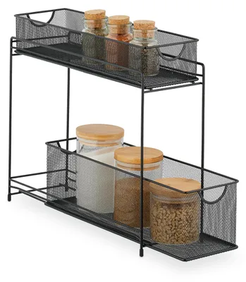 Metall-Küchenorganizer 40x15x46 cm, 2 Schubfächer, schwarz